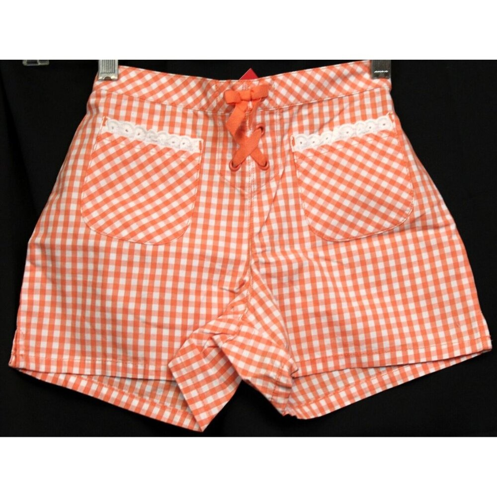 2006 Gymboree Freshly Picked Shorts Gingham Orange sz 6 NEW Pockets Lace